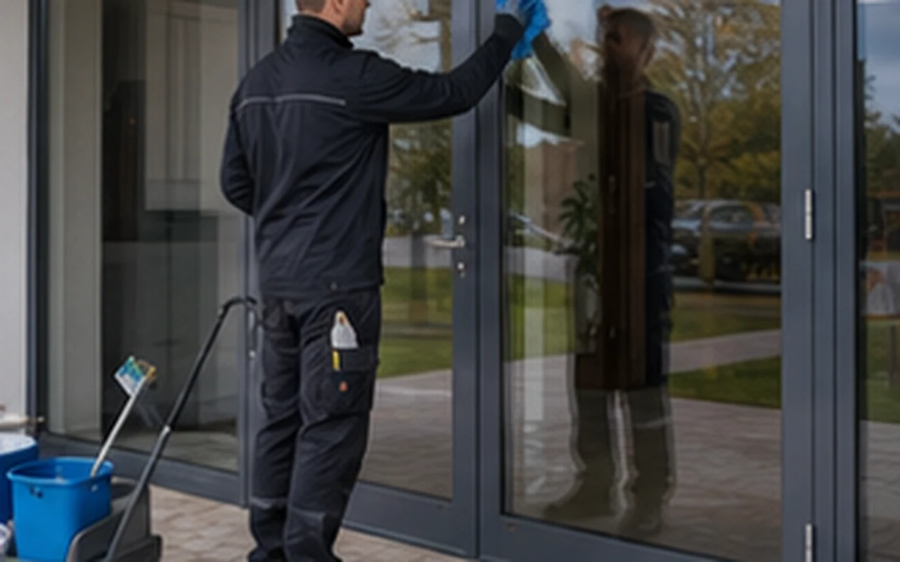 Glasreinigung an Eingangstür