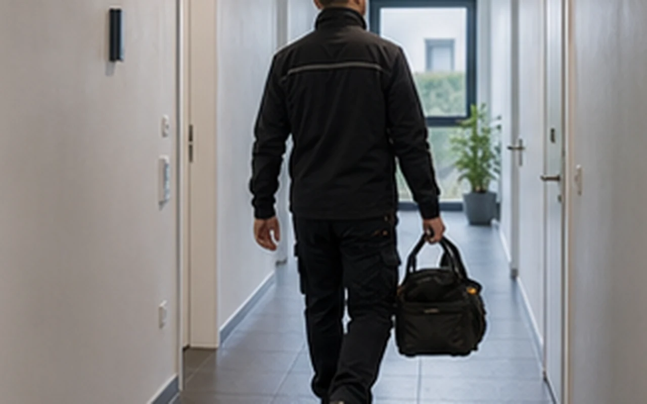 Werkzeugtasche im Flur nach Reparatur