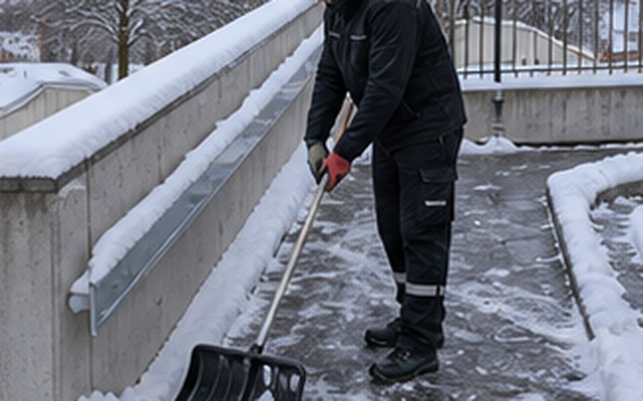 Schnee- und Eiskontrolle am Eingang